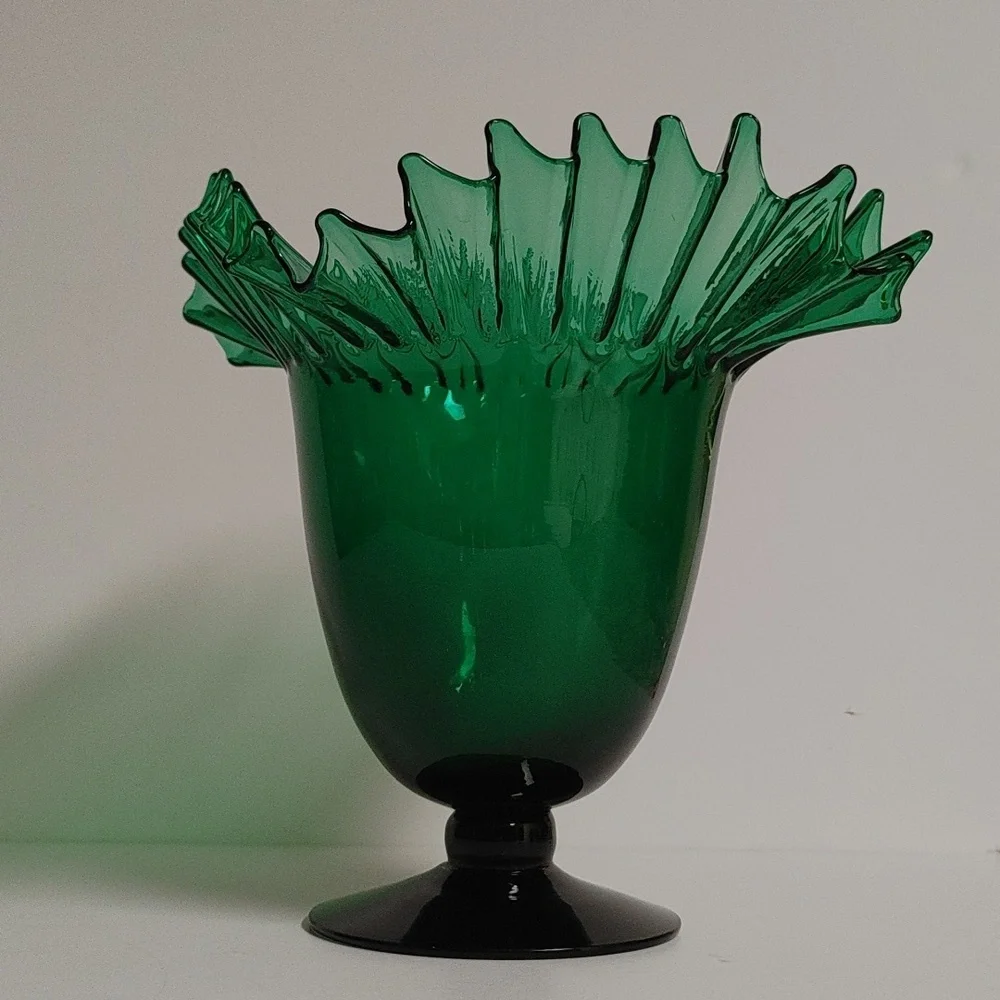 Blenko Emerald Green Art Glass Vase MCM